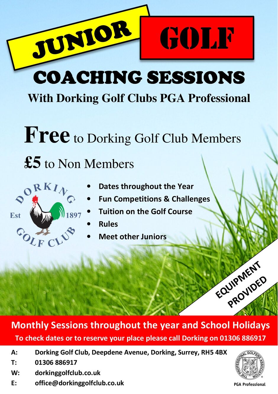 Junior Coaching Sessions Dorking GC has a long history of being one